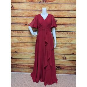 NEW Womens Sz 8 A-line Vneck Chiffon Burgundy Long Bridesmaid Dress